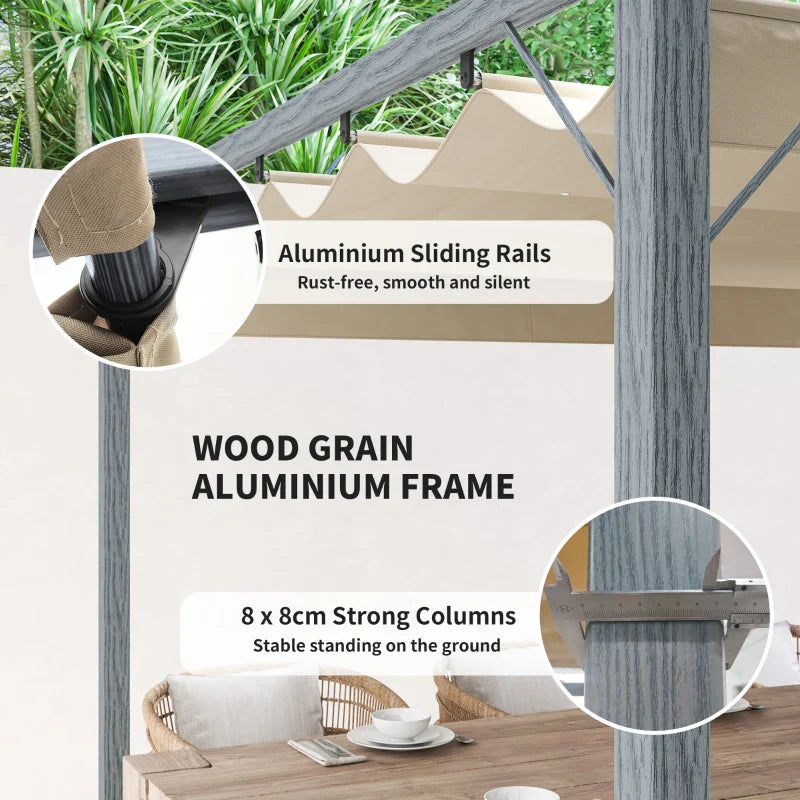 3m x 3m Retractable Roof Pergola – Grey Outdoor Shade Canopy Roof, Patio Garden Shelter