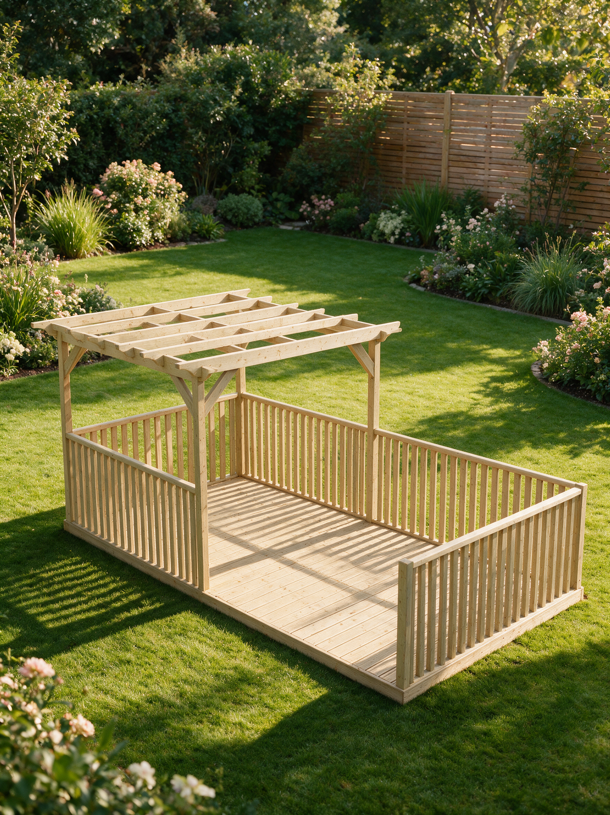 Rectangular Pergola and Decking Kit With Balustrades V.10