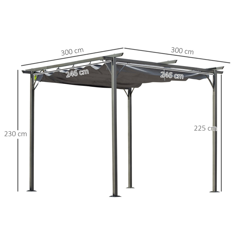 3m x 3m Metal Patio Gazebo – Grey Canopy Roof Outdoor Shelter