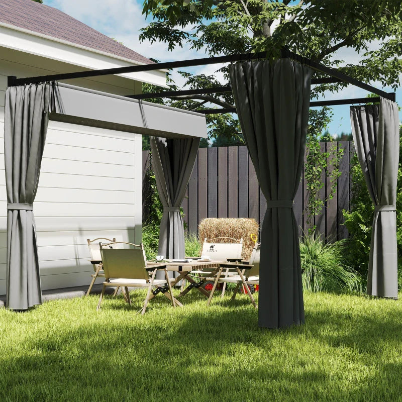 3m x 3m Pergola Canopy with Grey Curtains – Includes 8 Expansion Screws, Outdoor Patio Shade Shelter