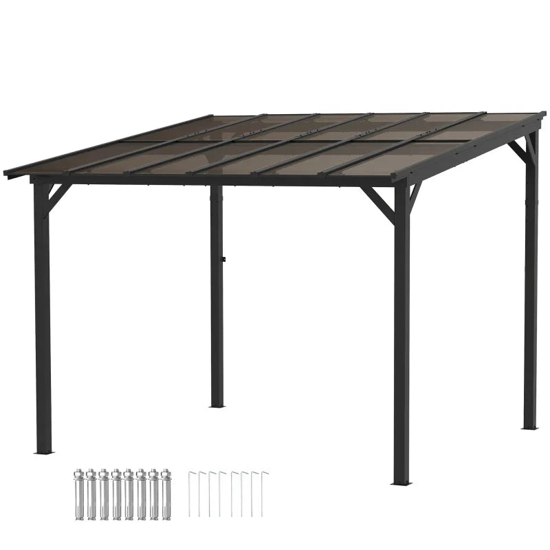 3m x 3m Metal Pergola – Dark Grey Waterproof Polycarbonate Roof UPF50+, Wall Mounted or Freestanding Garden Gazebo, Wind Resistant Sun Shelter