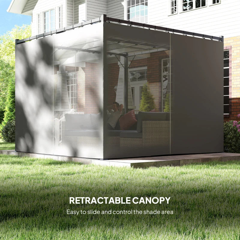 3m x 3m Pergola Canopy with Grey Curtains – Includes 8 Expansion Screws, Outdoor Patio Shade Shelter