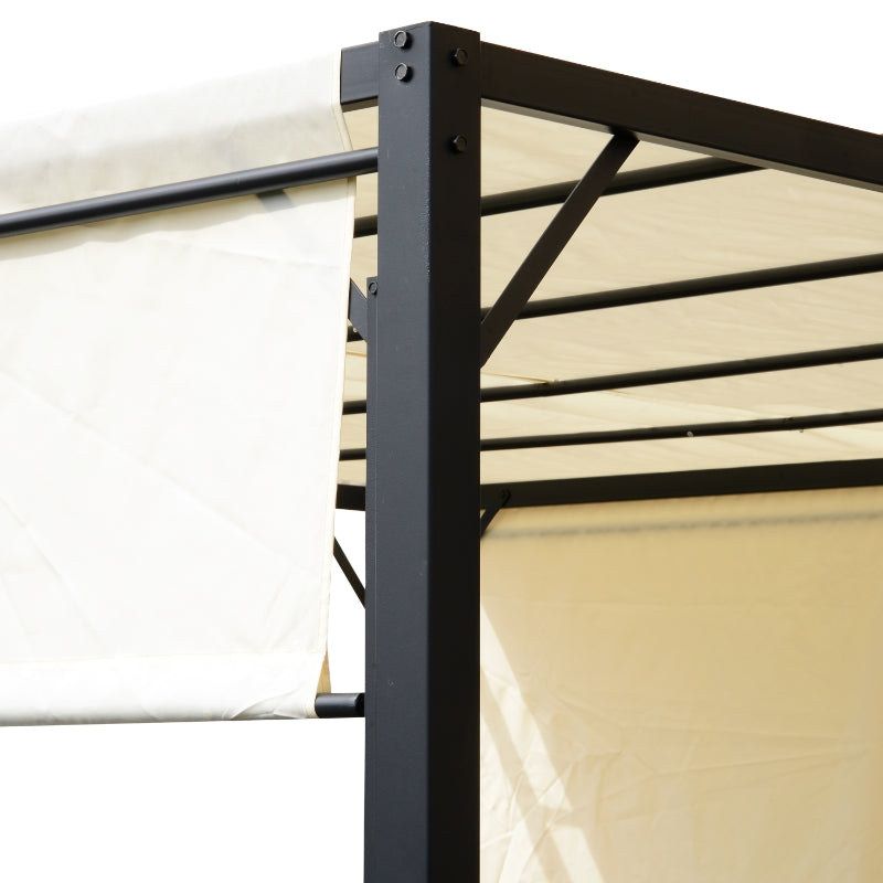 3m x 3m Metal Pergola – Cream Frame with Beige Canopy Roof