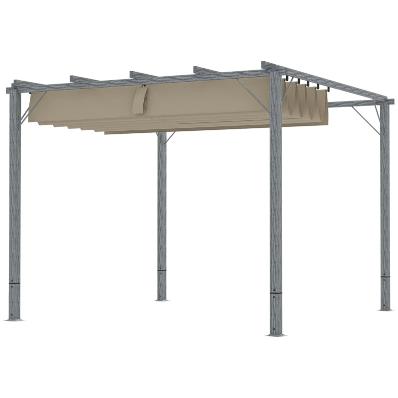 3m x 3m Retractable Roof Pergola – Grey Outdoor Shade Canopy Roof, Patio Garden Shelter