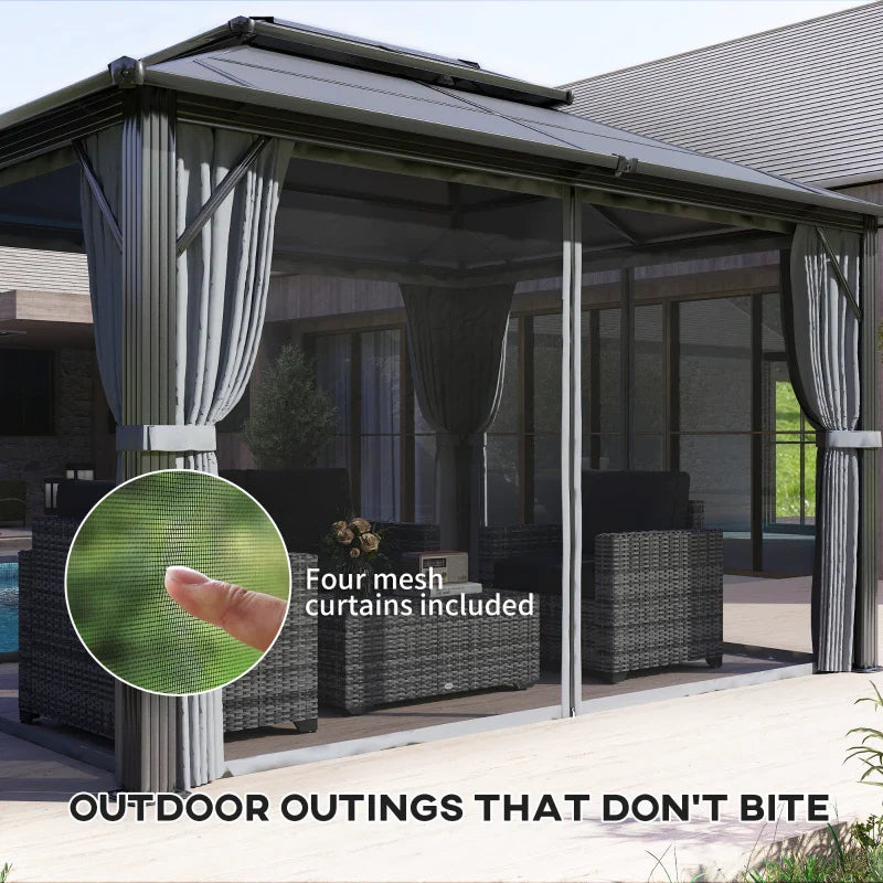 3m x4m Hardtop Gazebo Canopy - UPF30+ Protection, Permanent Pavilion with Mosquito Netting and Curtains