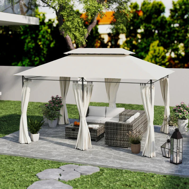 3 x 4m Cream White Metal Frame Two-Tier Roof Gazebo