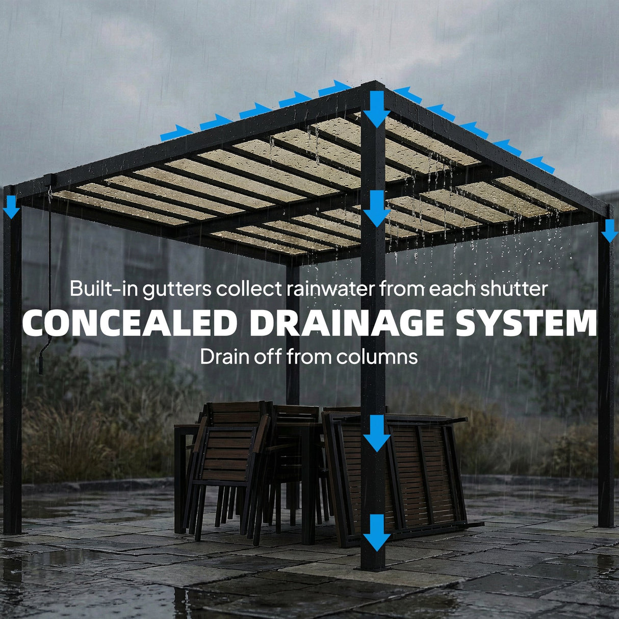 3x3m Aluminium Louvered Pergola with Polycarbonate Roof, Adjustable Panels & Drainage System – Coffee Garden Patio Gazebo