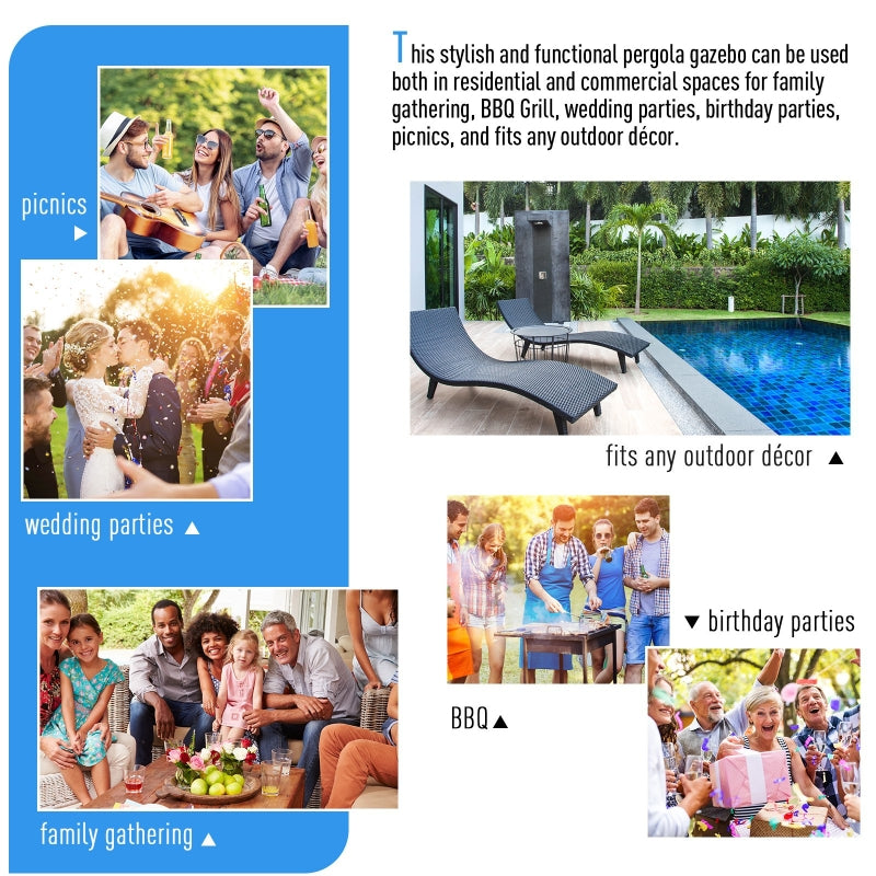 2.8m x 3m Metal Pergola – Retractable Canopy Roof Patio Cover