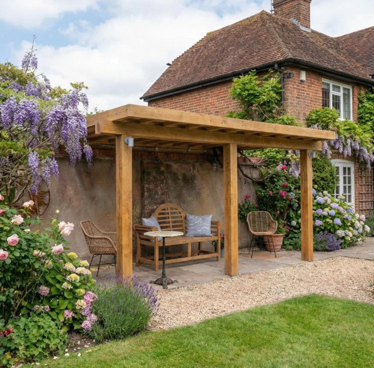 Oak Wooden Gazebo - Cedar Featheredge Roof - Lean-To Design