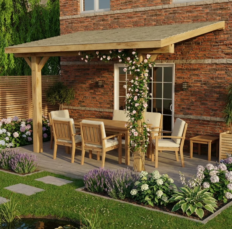 Oak Lean-To Gazebo with Treated Featheredge Roof