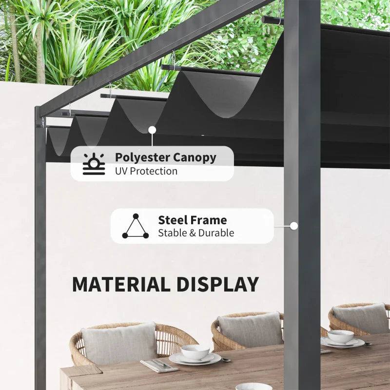 4m x 3m Metal Pergola – Black Retractable Canopy Roof, Outdoor Patio Garden Shade She