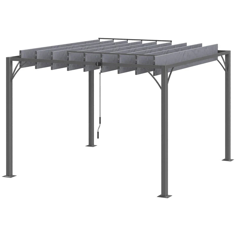 3m x 3m Heavy Duty Aluminium Pergola – Grey Retractable Roof Patio Shelter, Hardtop Style Outdoor Shade Cover