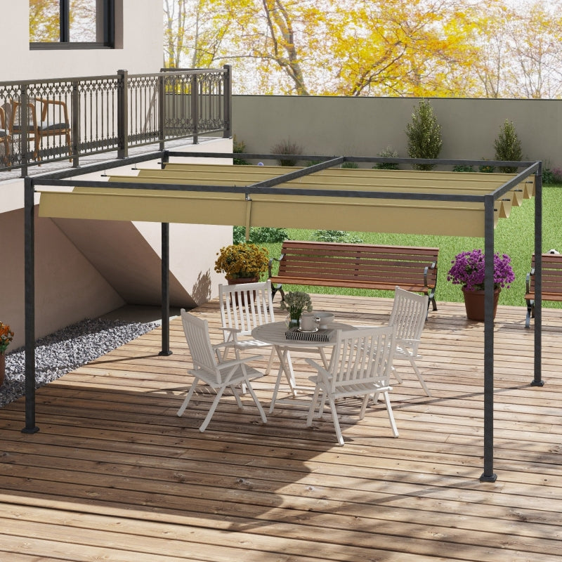4m x 3m Metal Garden Pergola – Khaki Outdoor Shade Canopy