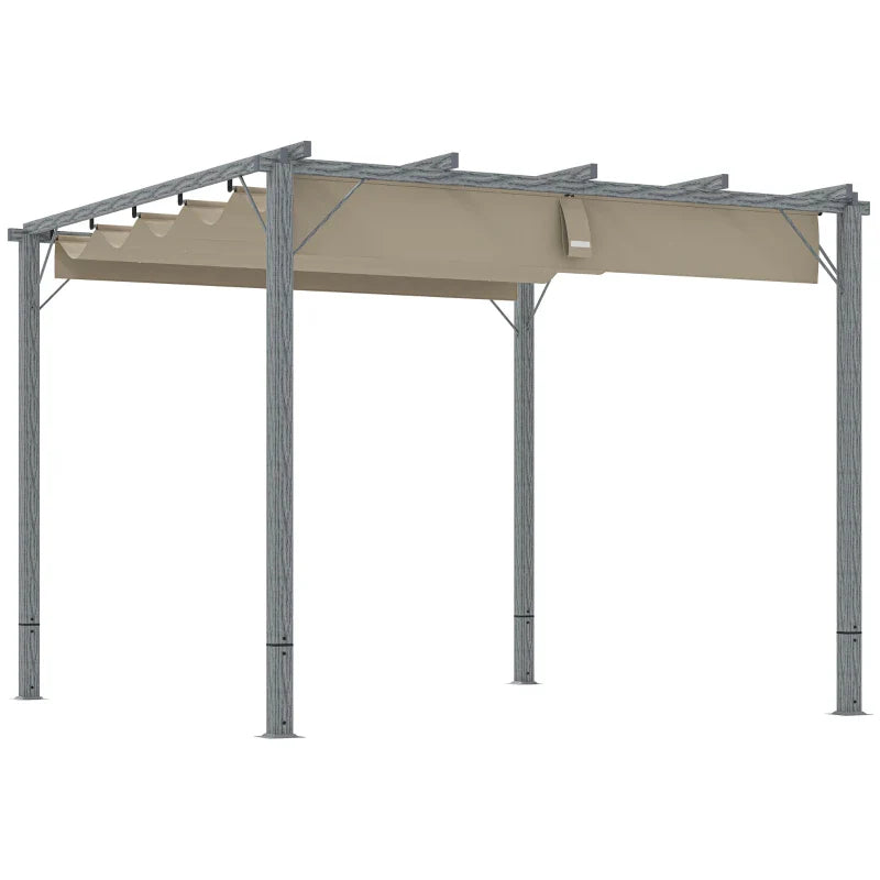 3m x 3m Retractable Roof Pergola – Grey Outdoor Shade Canopy Roof, Patio Garden Shelter