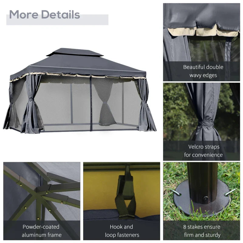 3 x 4m Black Aluminium Garden Gazebo Canopy Shelter Pavilion Tent with Nets and Curtains for Outdoor Parties