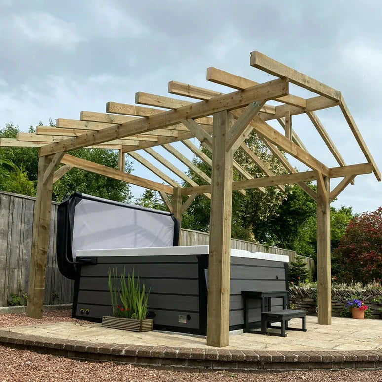 Wooden Apex Pergola with Open Roof & Overhang - Premium Outdoor Garden Structure