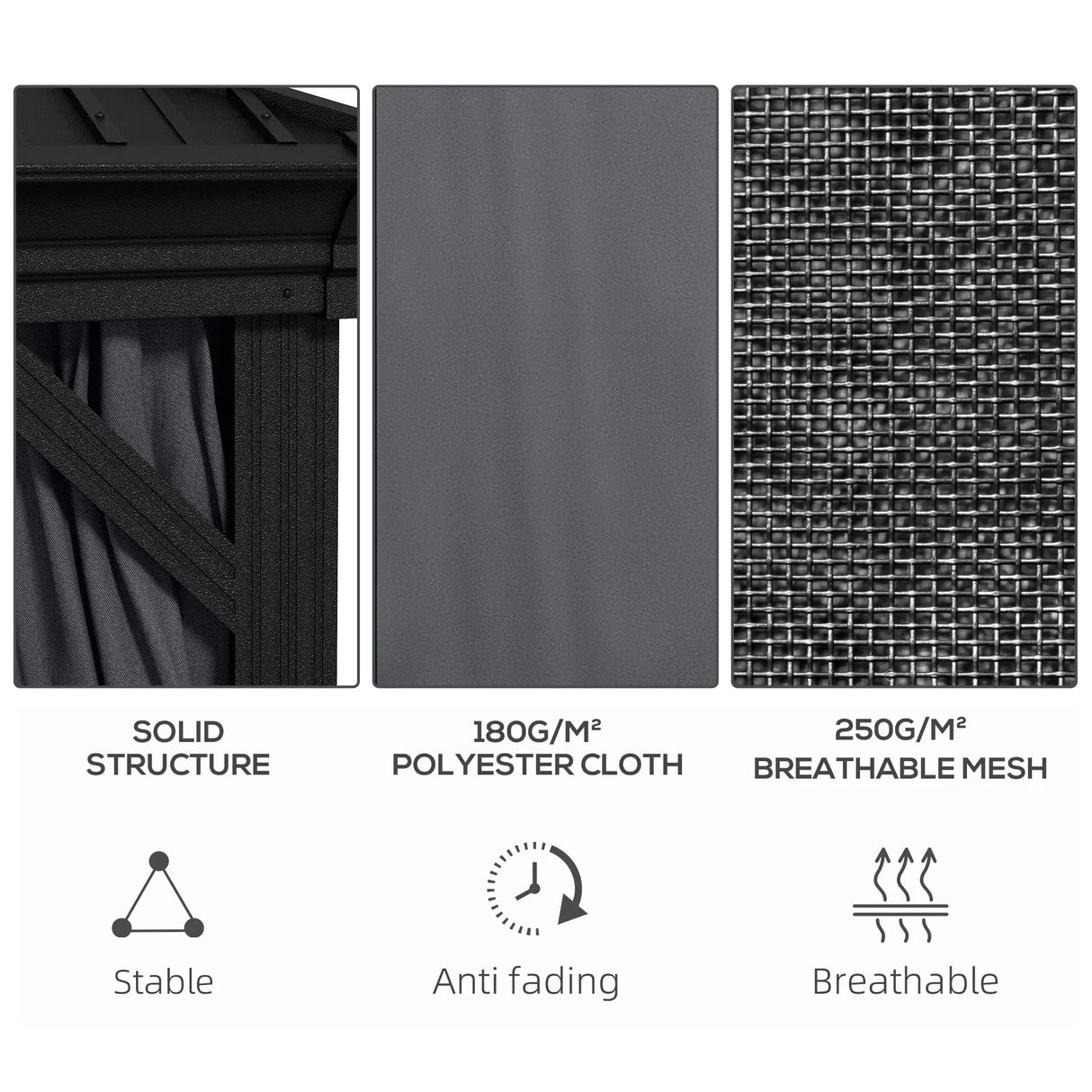 Dark Grey 3.65m x 3m Aluminium Hardtop Gazebo With Accessories