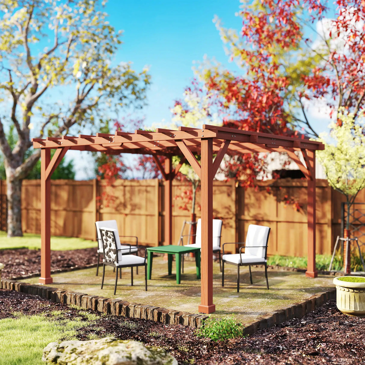 3.6m x 3m Wooden Pergola Kit - Maple Wood-Effect Garden Pergola with Grape Trellis Roof and Triangle Supports