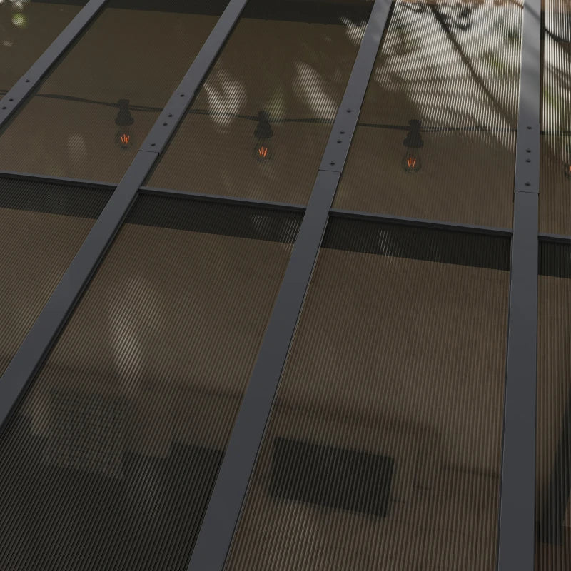 3m x 3m Metal Pergola – Dark Grey Waterproof Polycarbonate Roof UPF50+, Wall Mounted or Freestanding Garden Gazebo, Wind Resistant Sun Shelter