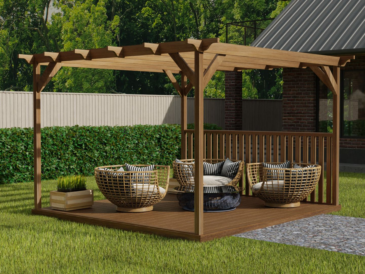 Square Pergola And Decking Kit With One Side Balustrade