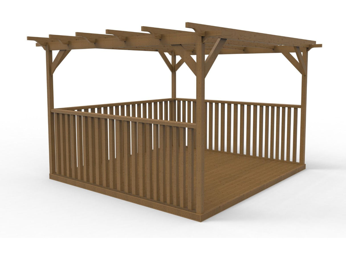 Square Pergola And Decking Kit With Three Side Balustrade