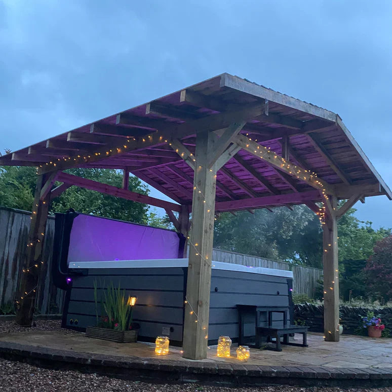 Wooden Apex Gazebo with Cedar Shingle Roof – With Overhang Design