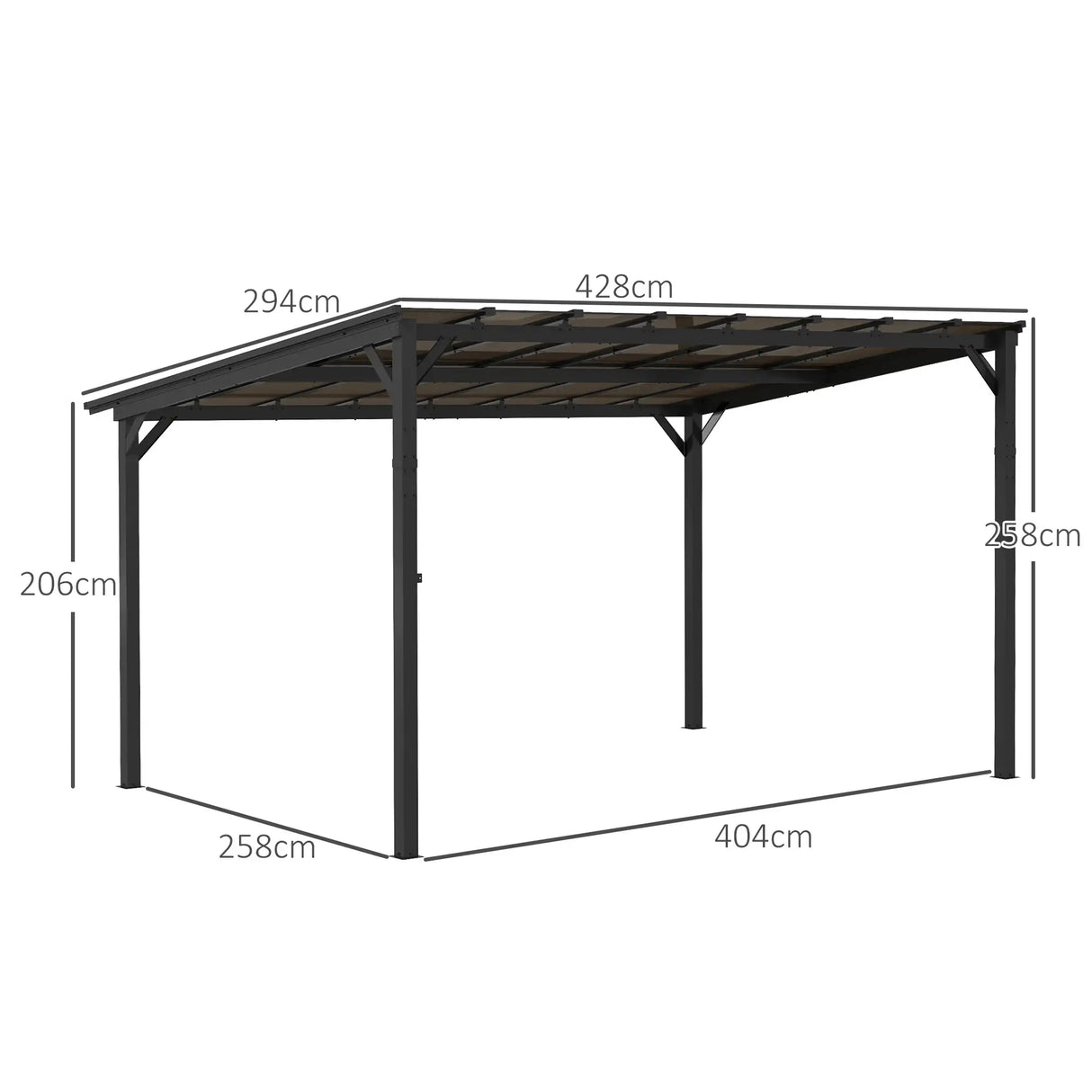 3m x 4.3m Metal Pergola – Waterproof Polycarbonate Roof UPF50+, Outdoor Patio Garden Shade Shelter