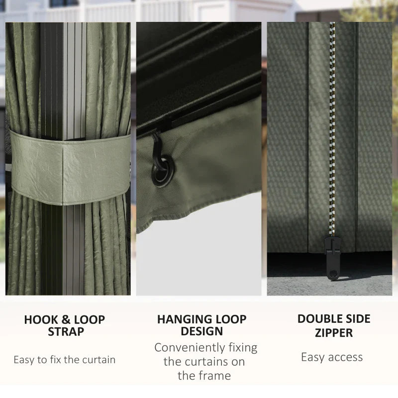 3m x 4m Hardtop Gazebo Canopy - Dark Grey Aluminium Pavilion with Metal Roof, Netting & Curtains