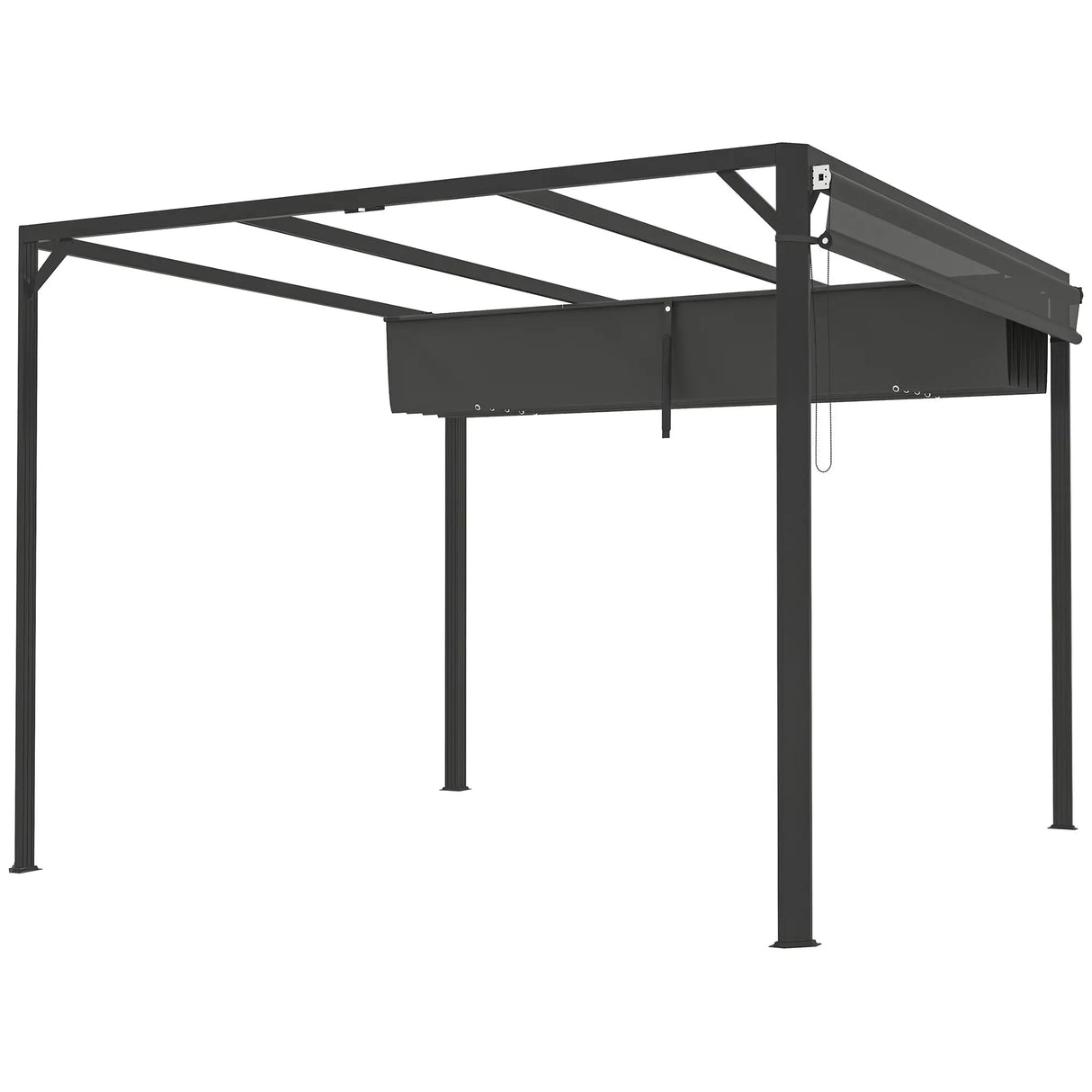 3m x 3m Aluminium Pergola – Dark Grey Retractable Roof with Side Wall, Outdoor Patio Shade Shelter