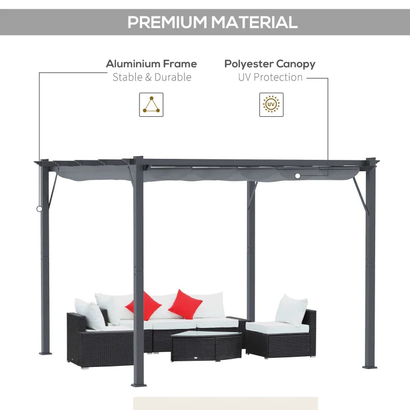 3m x 3m Aluminium Gazebo – Grey Retractable Canopy Roof, Outdoor Patio Shade Shelter