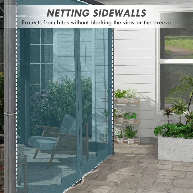 3m x 3m Aluminium Pergola – Dark Grey Retractable Canopy Roof with Mesh Curtains, Outdoor Patio Garden Shelter + Ground Fixings