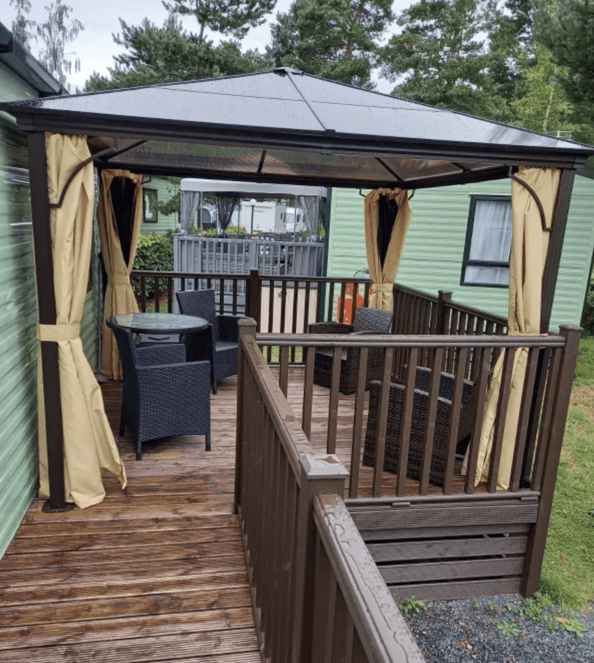 TriShade Enclave: 3x3 m Gazebo with Mosquito Net in Brown, Black, and Beige - Trade Warehouse