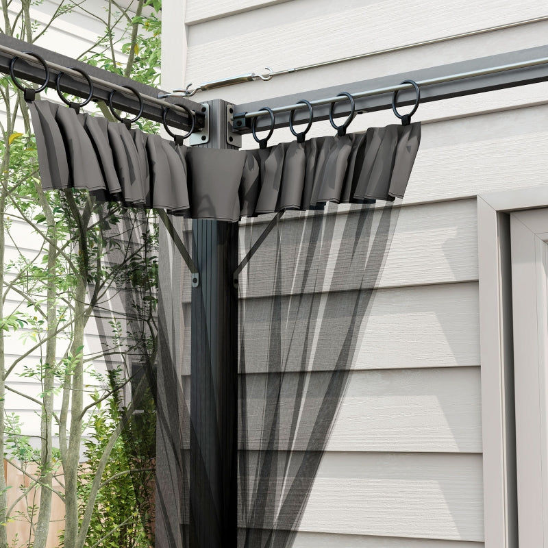 3m x 3m Aluminium Pergola – Dark Grey Retractable Canopy Roof with Mesh Curtains, Outdoor Patio Garden Shelter + Ground Fixings