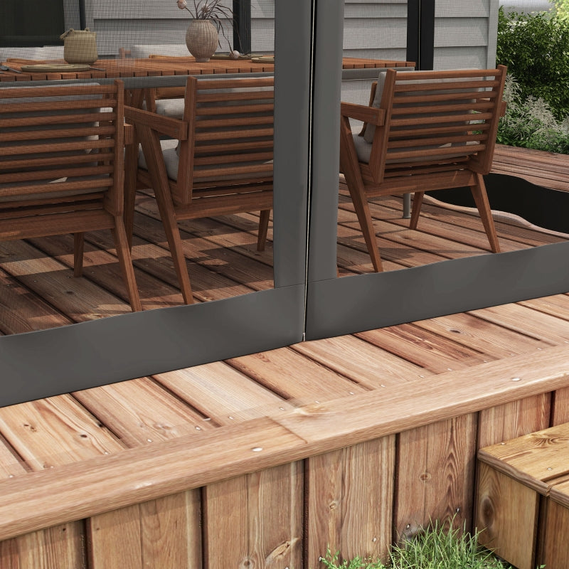 3m x 3m Aluminium Pergola – Dark Grey Retractable Canopy Roof with Mesh Curtains, Outdoor Patio Garden Shelter + Ground Fixings