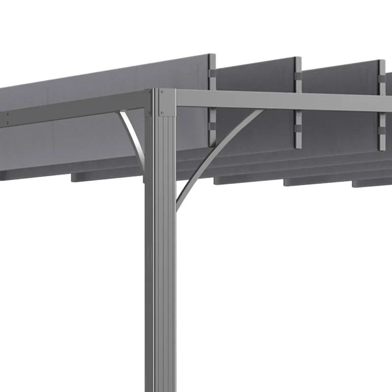 3m x 3m Heavy Duty Aluminium Pergola – Grey Retractable Roof Patio Shelter, Hardtop Style Outdoor Shade Cover