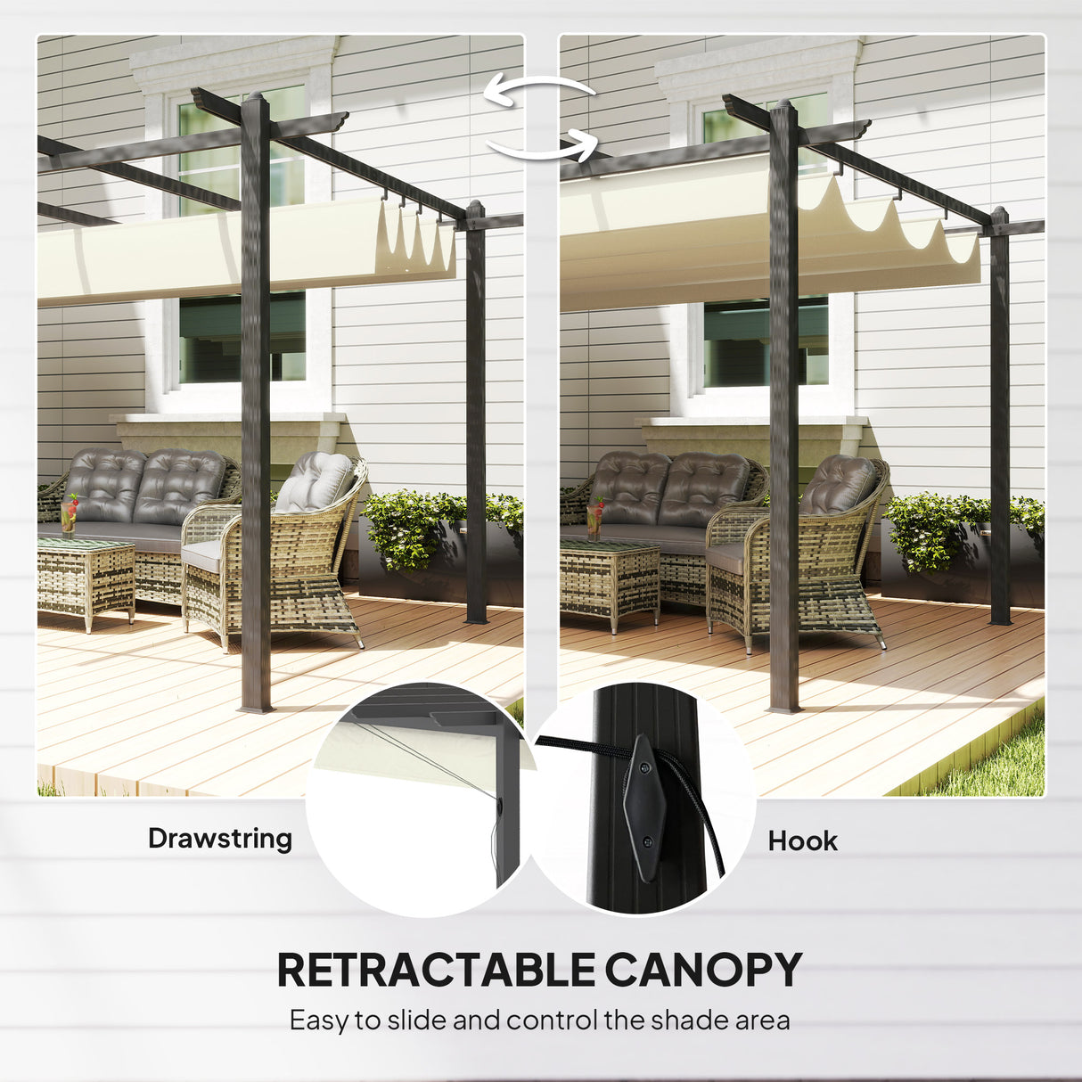 4m x 3m Metal Pergola – Dark Grey Frame with Beige Canopy Roof