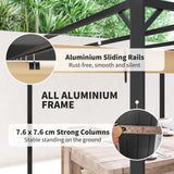 3m x 3m Aluminium Pergola – Khaki Retractable Roof with Side Wall, Outdoor Patio Shade Shelter