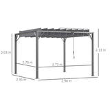 3m x 3m Heavy Duty Aluminium Pergola – Grey Retractable Roof Patio Shelter, Hardtop Style Outdoor Shade Cover