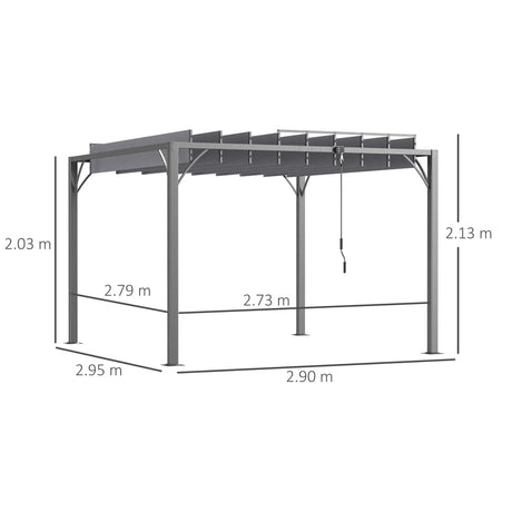 3m x 3m Heavy Duty Aluminium Pergola – Grey Retractable Roof Patio Shelter, Hardtop Style Outdoor Shade Cover