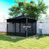 3m x 3m Black Pop Up Gazebo Party Tent with Solar-Powered LED Lights and Adjustable Netting