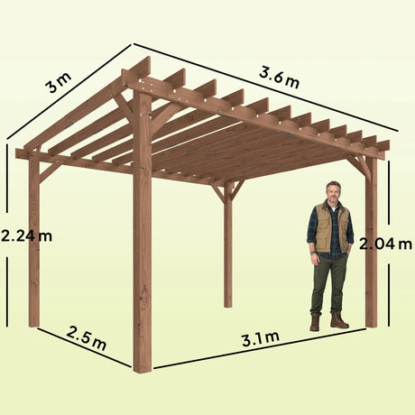 3.6m x 3m Wooden Pergola Kit - Maple Wood-Effect Garden Pergola with Grape Trellis Roof and Triangle Supports
