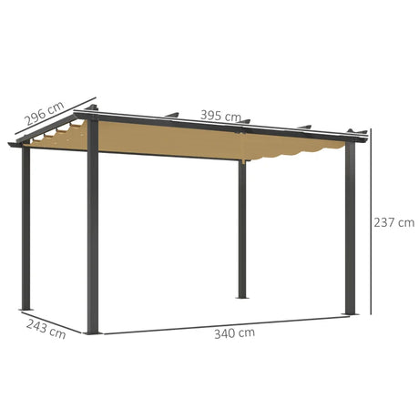 3m x 4m Aluminium Pergola – Khaki Retractable Canopy Roof, Outdoor Garden Shade Shelter