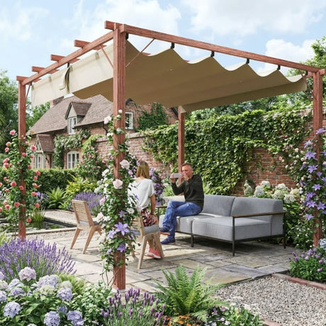 3m x 3m Aluminium Pergola – Retractable Canopy Roof, Wood Effect