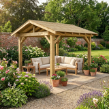 Wooden Apex Gazebo with Cedar Featheredge Roof – With Overhang Design