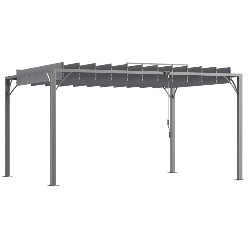 4m x 3m Aluminium Pergola – Grey Retractable Roof Patio Gazebo Canopy, Outdoor Garden Shade Shelter