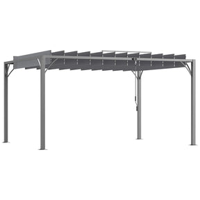 4m x 3m Aluminium Pergola – Grey Retractable Roof Patio Gazebo Canopy, Outdoor Garden Shade Shelter