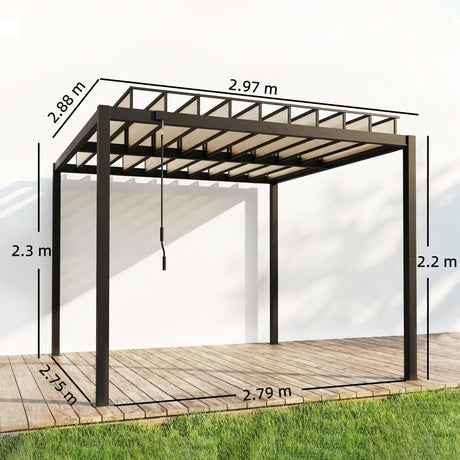 3x3m Aluminium Louvered Pergola with Polycarbonate Roof, Adjustable Panels & Drainage System – Coffee Garden Patio Gazebo