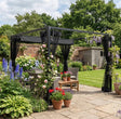 3m x 3m Aluminium Pergola – Dark Grey Retractable Canopy Roof with Mesh Curtains, Outdoor Patio Garden Shelter + Ground Fixings