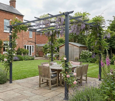 3m x 3m Metal Pergola Garden Gazebo – Outdoor Grape Trellis for Climbing Plants, Decorative Arbour Sun Shelter Frame