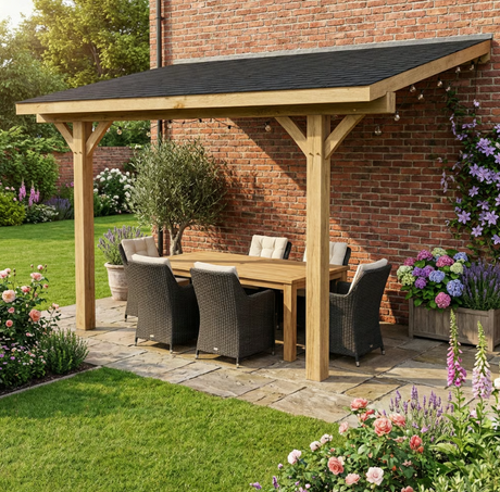 Oak Lean-To Gazebo with Katepal Black Shingle Roof